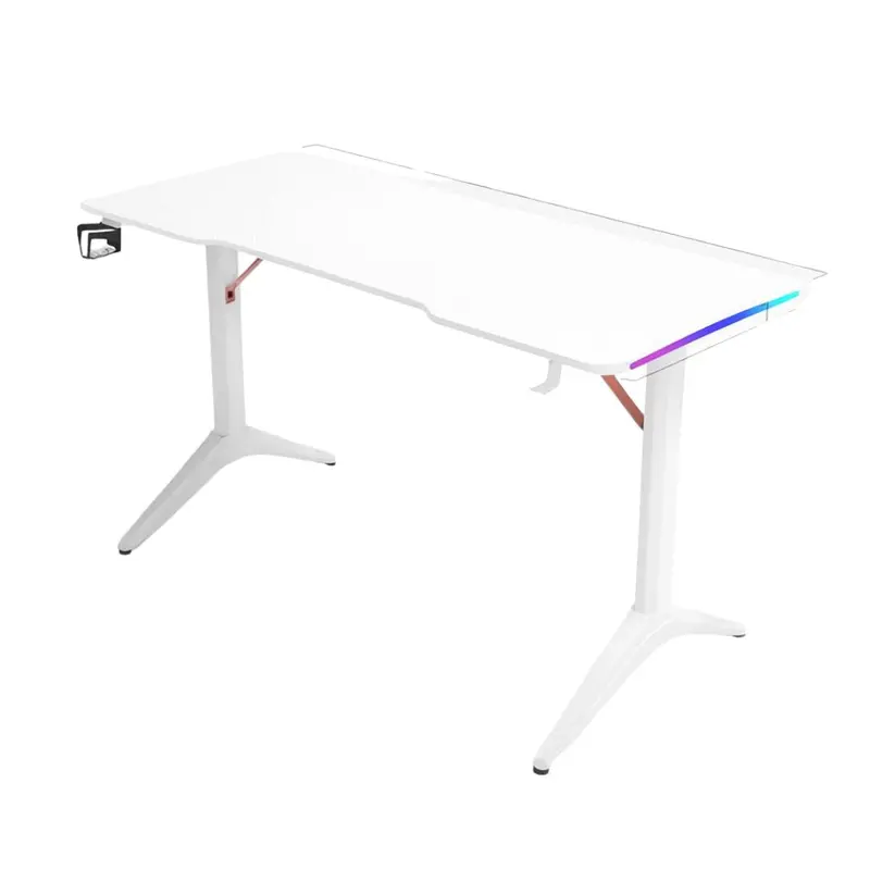 110Cm Rgb Carbon Fiber Gaming Desk Table With Cup & Speaker Holders - White 1
