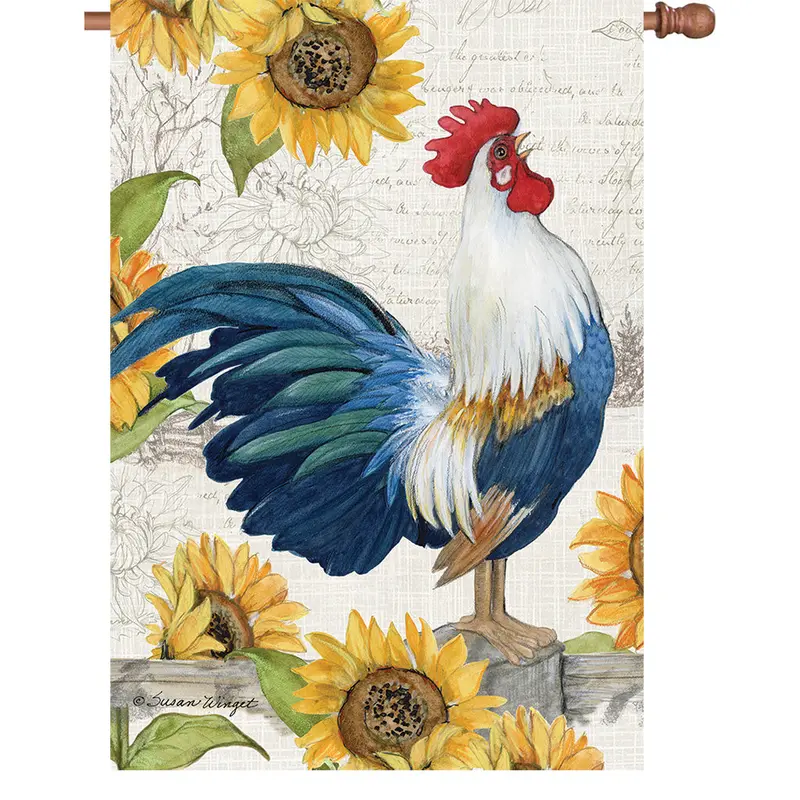 36 In. Elite Oversized House Flag - Rooster Sunflower 1