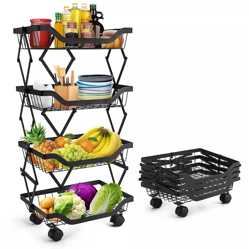 4 Layer Adjustable Foldable Movable Storage Rack For Kitchen Use 1
