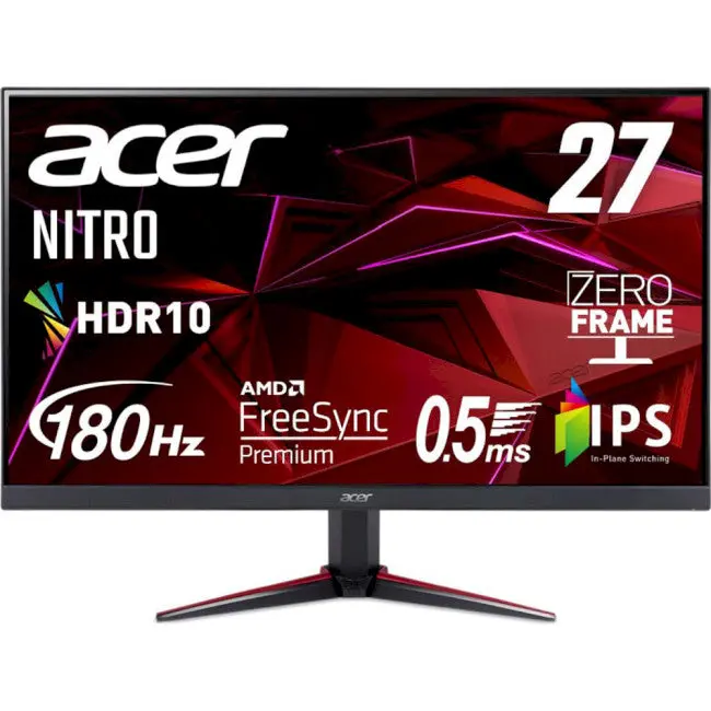 Acer Nitro Vg270 Gaming Monitor, 27" Fhd Ips Display, 180Hz Refresh Rate, Up To 0.5Ms Response Time, Amd Freesync Premium Technology, Zeroframe Design, 2Xhdmi/Dp Ports, Black 1