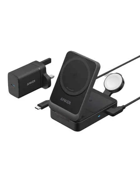 Anker Maggo Wireless Charging Station (15W, Foldable 3-In-1) - Black B2557211 1