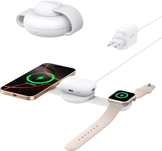 Anker Maggo Wireless Charging Station (3-In-1, Foldable Pad) - White B25m8h21 1