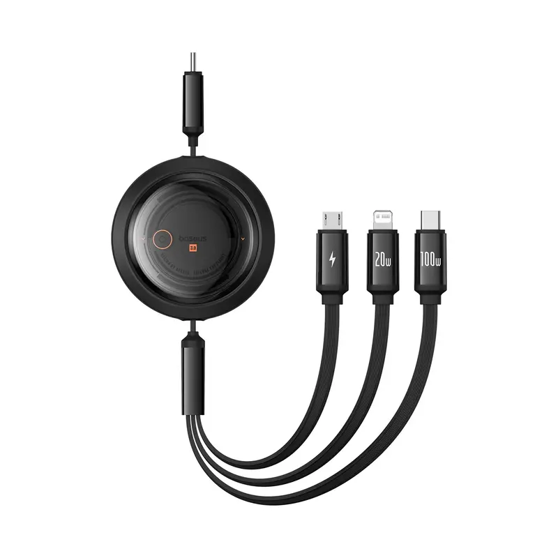 Baseus Free2draw Retractable Crystal Fast Charging Data Cable Usb-C To M+L+C 100W 1.1M - Cluster Black 1