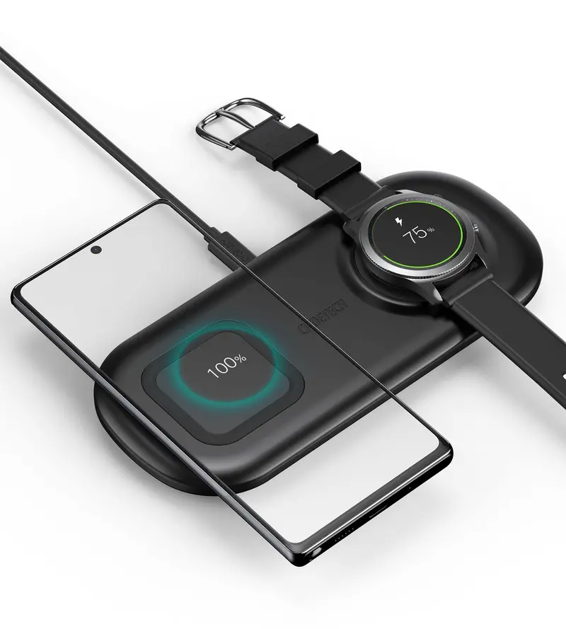 Choetech 2 In 1 Wireless Charger, 10W Max Wireless Charging Pad With Adapter For Galaxy Watch - T570 1