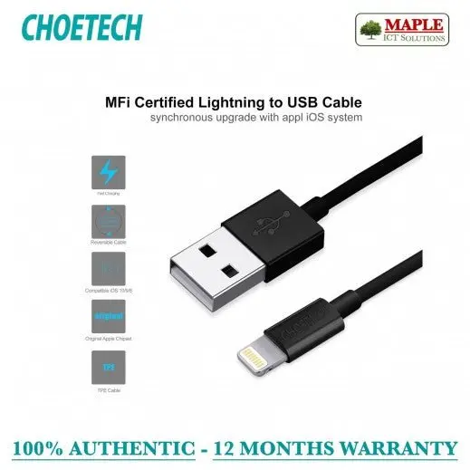 Choetech Lightning To Usb A Cable 2M - Black 1