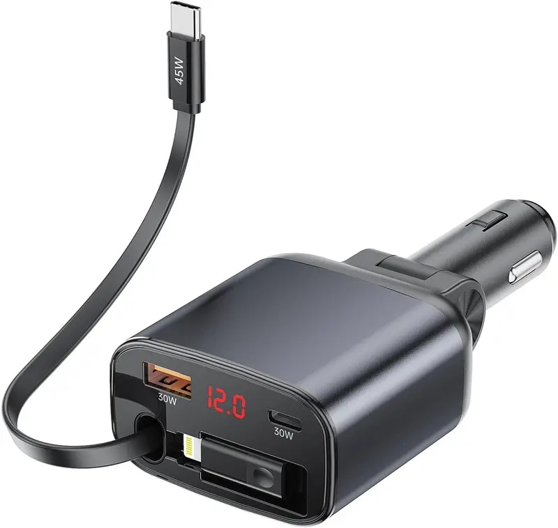 Choetech Tc0033 105W Car Charger With Retractable Cable Charger - Black 1