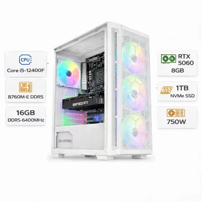 Custom Gaming Pc Intel Core I5-12400F, Rtx 5060 8Gb, 16Gb Ddr5, 1Tb Nvme, Win 11 Pro 1