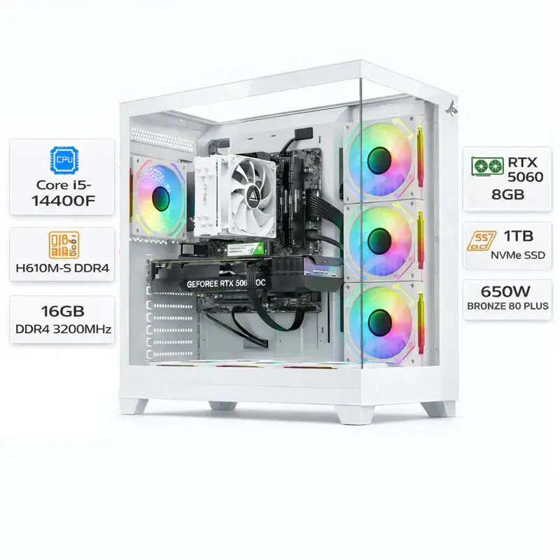 Custom Gaming Pc Intel Core I5-14400F, Rtx 5060 8Gb, 16Gb Ddr4 ,1Tb Nvme, Windows 11 Pro 1