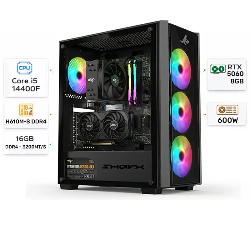 Custom Gaming Pc Intel Core I5-14400F, Rtx 5060 8Gb, Ram 16Gb Ddr4, Windows 11 Pro 1