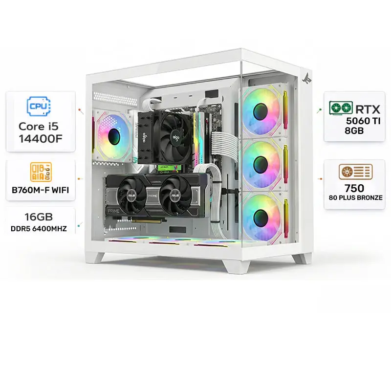 Custom Gaming Pc Intel Core I5-14400F, Rtx 5060Ti 8Gb, 16Gb Ram Ddr5 6400Mhz, Windows 11 Pro 1