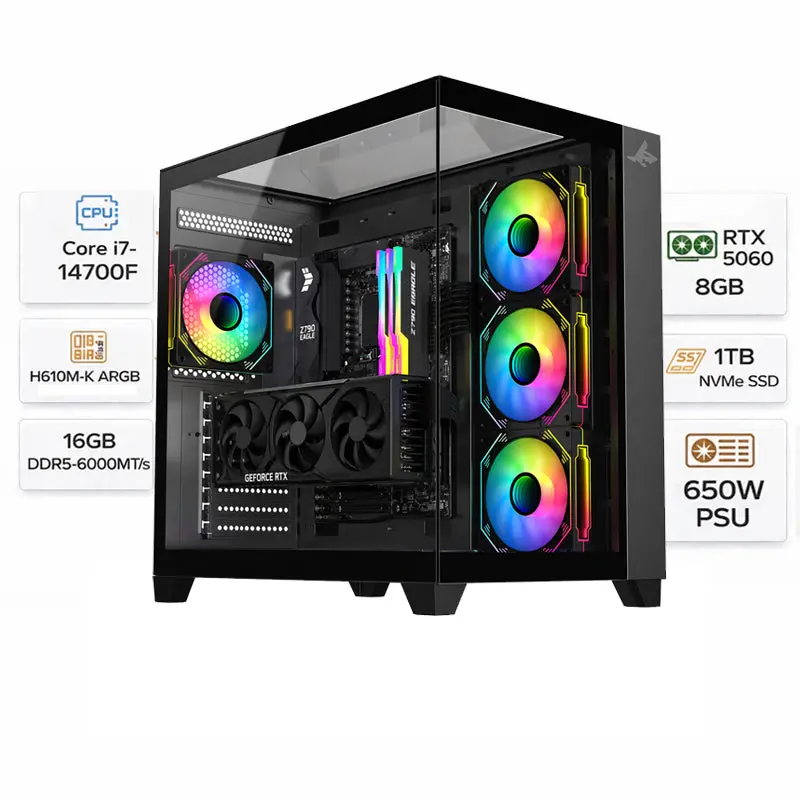 Custom Gaming Pc Intel Core I7-14700F, Rtx 5060 8Gb, 16Gb Ram Ddr5, 1Tb Nvme Ssd, Windows 11 Pro 1
