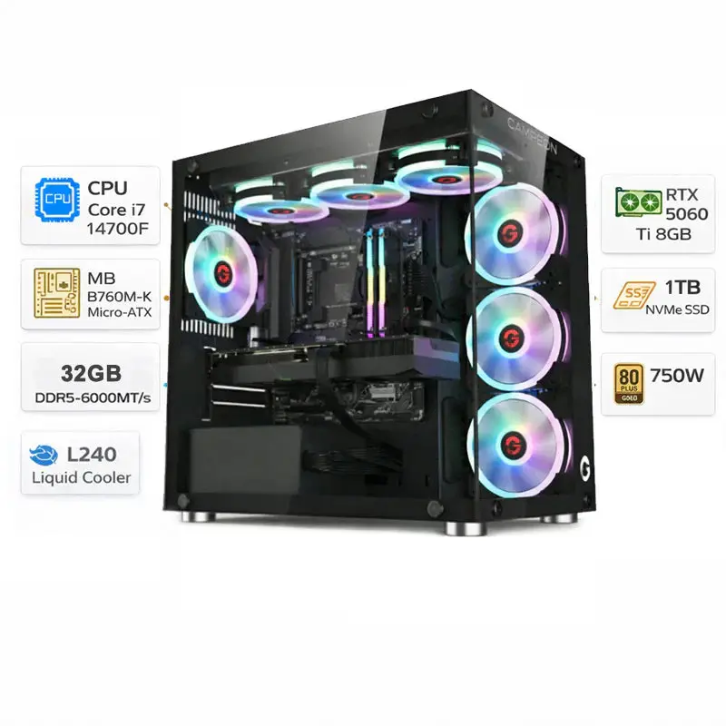 Custom Gaming Pc Intel Core I7-14700F, Rtx 5060 Ti 8Gb, 32Gb Ddr5, 1Tb Nvme, Windows 11 Pro 1
