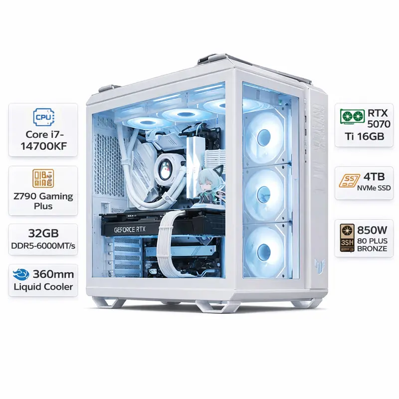 Custom Gaming Pc Intel Core I7-14700Kf, Rtx 5070 Ti 16Gb Oc, 32Gb Ram Ddr5, 4Tb Nvme Ssd, Windows 11 Pro 1