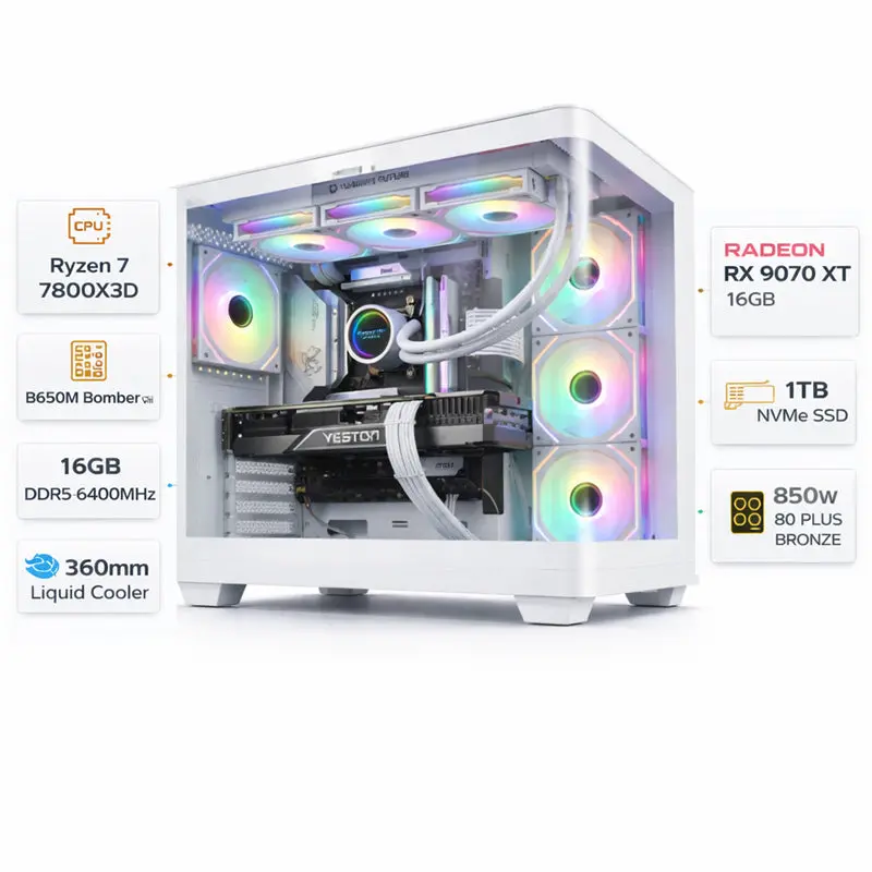 Custom Gaming Pc Ryzen 7 7800X3d, Grava Star Rx 9070 Xt 16Gb, 16Gb Ddr5 6400Mhz, 1Tb Nvme, Windows 11 Pro 1