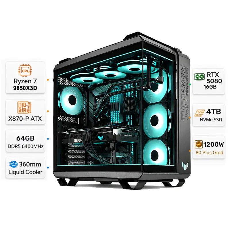 Custom Gaming Pc Ryzen 7 9850X3d, Rtx 5080 16Gb, 64Gb Ram Ddr5, 4Tb Ssd, Windows 11 Pro 1
