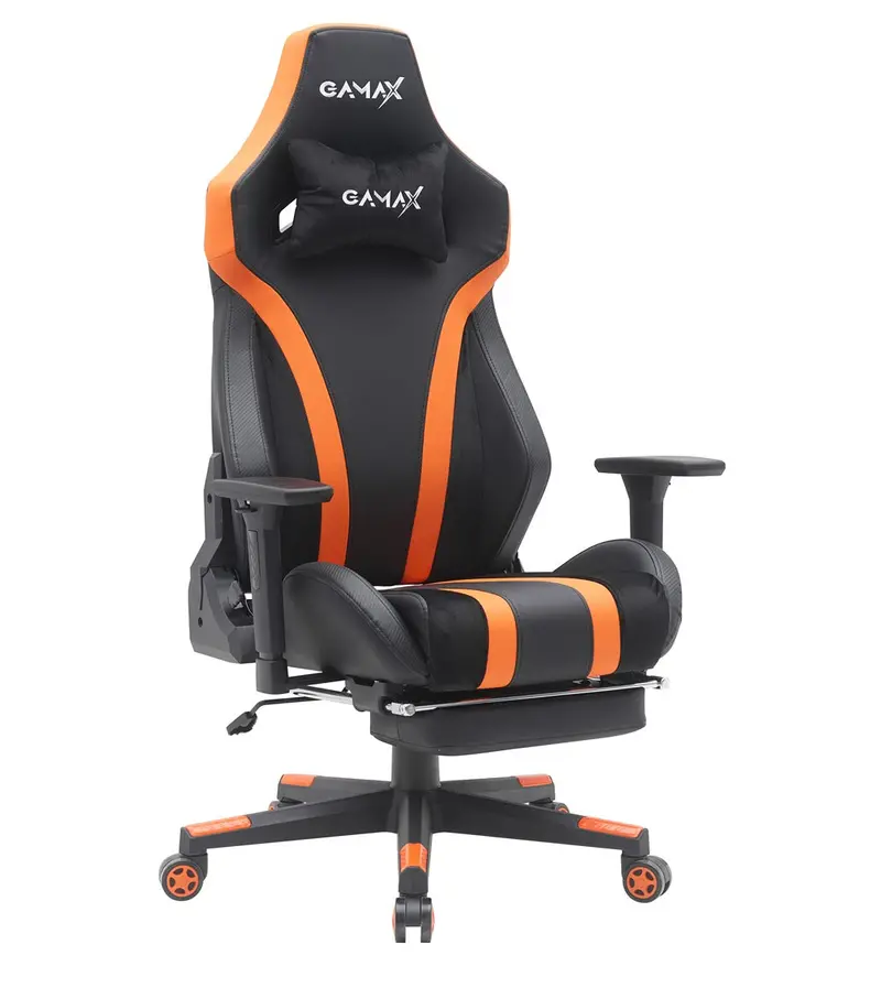 Gamax Gaming Chair Model Bs-7012 With Foot Rest - Black & Orange ( Installation Not Included ) 1