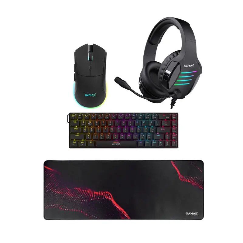 Gamax Gm-204 4-In-1 Wired Pc Accessory Set (Ar Mechanical Keyboard, Mouse, Mousepad, Headset) - Black 1
