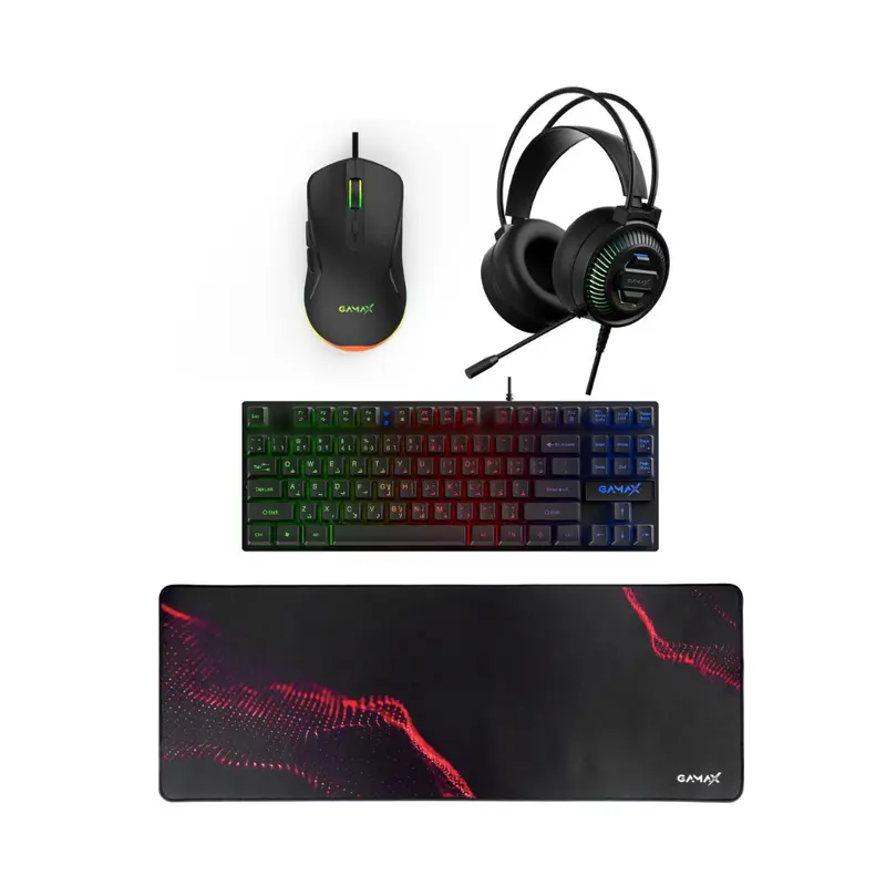 Gamax Gm-645 4-In-1 Wired Pc Accessory Set (Ar Keyboard, Mouse, Mousepad, Headset) - Black 1