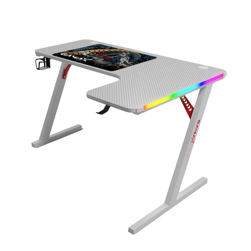 Gamax P201-Rw Rgb Carbon Fiber Gaming Table 140*100*74 Cm With Mousepad (L Shape - Right) - White (Installation Not Included) 1