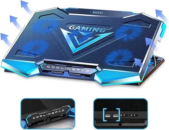 Game Cooling Pad Laptop Cooler With 5 Quiet Red Led Fans - Black/Blue 1