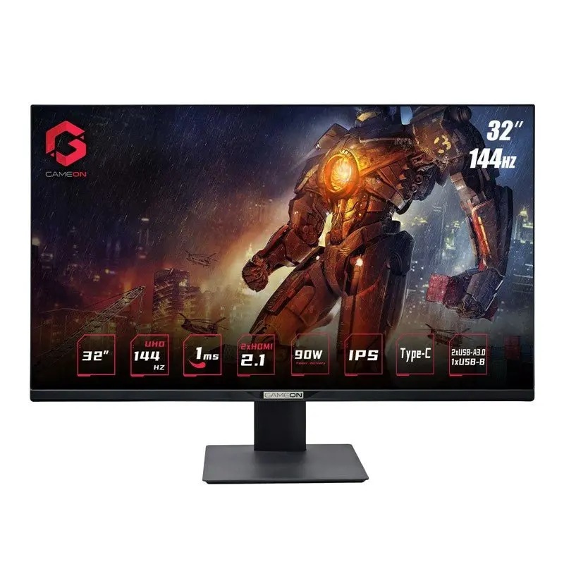 Gameon 32" Uhd, 144Hz 1Ms (3840X2160) 4K Flat Ips 90W, Hdmi 2.1 Gaming Monitor With (Usb Type-C) G-Sync & Freesync (Support Ps5) - Black 1
