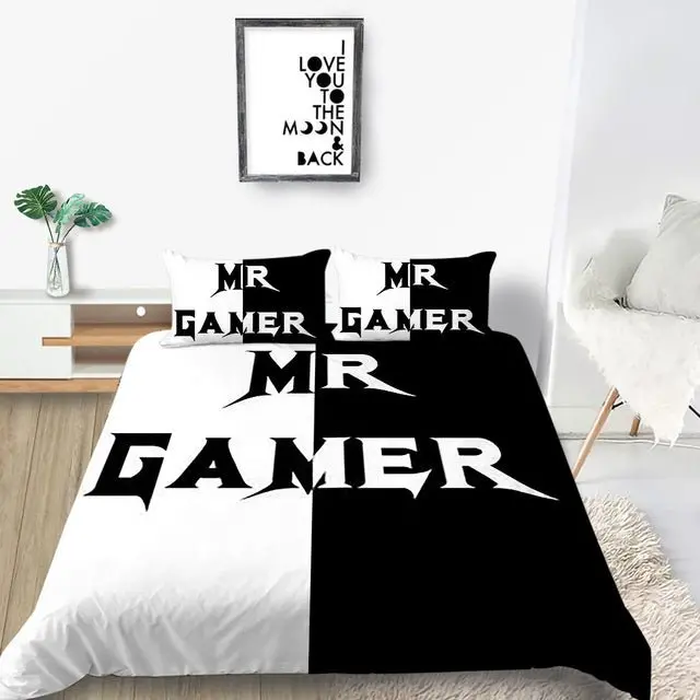 Gamer Bedding Set Creative Fashionable 3D Mr.Gamer Cover Black Unique Design Bed& Pillow Sheet 1