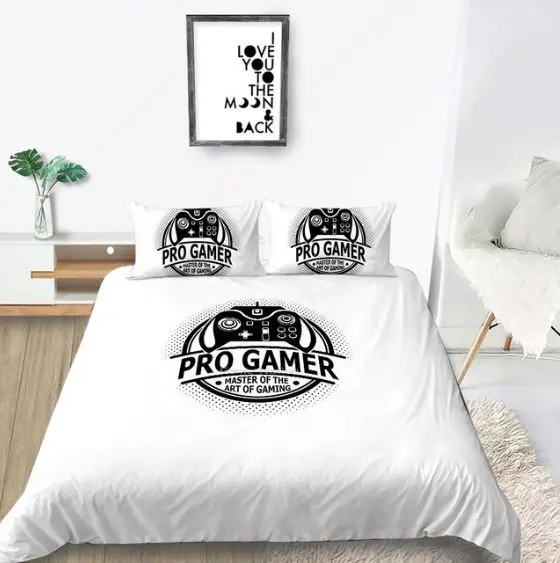 Gamer Creative Fashionable White Duvet Cover Gamepad Queen Bed & Pillow Sheet 1