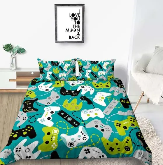 Gamer Green Bedding Set For Young People Creative Fashionable Unique Design Bed & Pillow Sheet 1