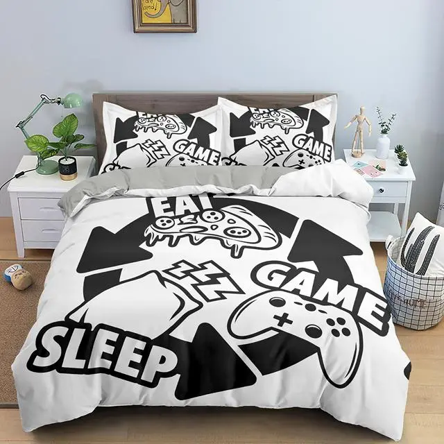 Gamer White Bedding Set For Young People Creative Fashionable Unique Design Bed & Pillow Sheet 1