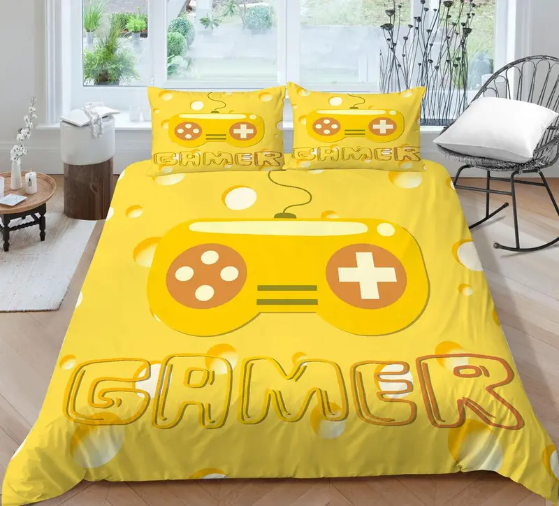Gamer Yellow Bedding Set For Young People Creative Fashionable Unique Design Bed & Pillow Sheet 1