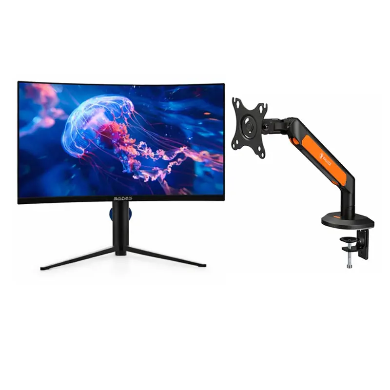 Gaming Bundle Sades Bx-Jellyfish 27",Fhd,Hdmi 2.1, 280Hz, 0.5Ms Curved Gaming Monitor + Free Sades Apep Sa-Ma02 Single Monitor Mount Arm (Max Size 32"/9Kg Per Arm) - Orange 1