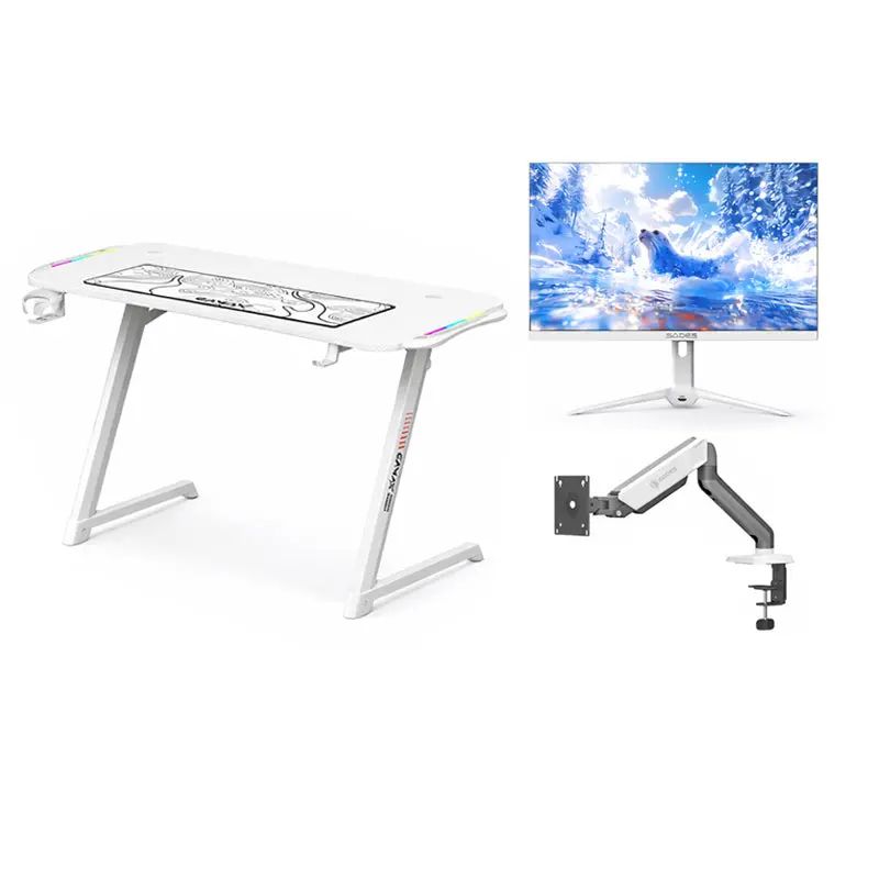 Gaming Bundle Sades St-Seal 22" Fhd, 120Hz, 1Ms, Hdmi 2.1, Ips Flat White Monitor With Sades Viper Sa-Ma01 Single Monitor Mount Arm & Gamax Td-03 Fiber White Gaming Table 100*60*75 1