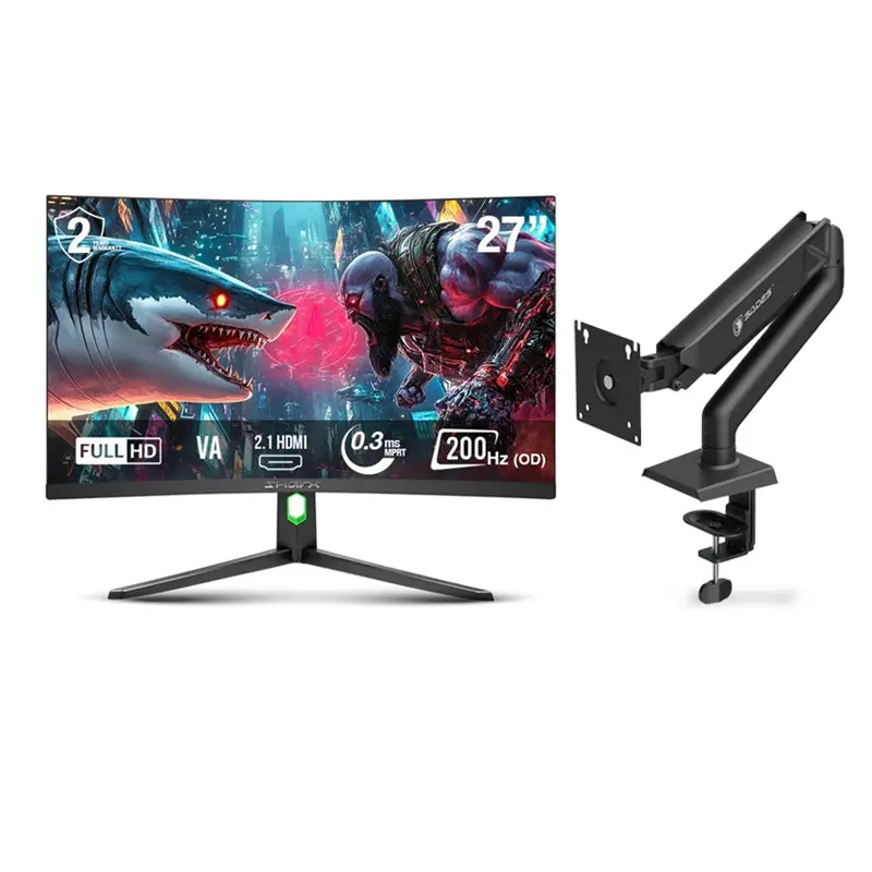 Gaming Bundle Sharx Gaming Monitor 27" Hdmi 2.1 Fhd,Od 200Hz, 0.3Ms Curved Va + Free Sades Viper Sa-Ma01 Single Monitor Mount Arm Black 1