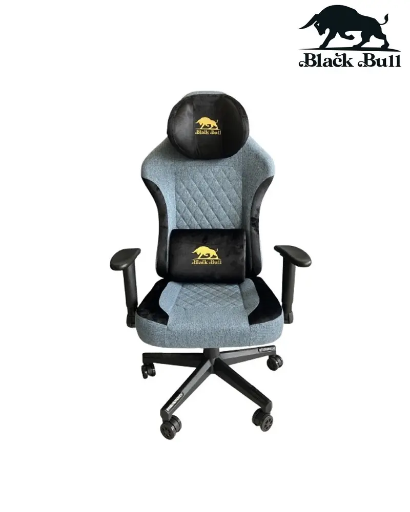 Gaming Chair With Molded Headrest Up & Down - Fabric ,Blue- Black By Black Bull 1