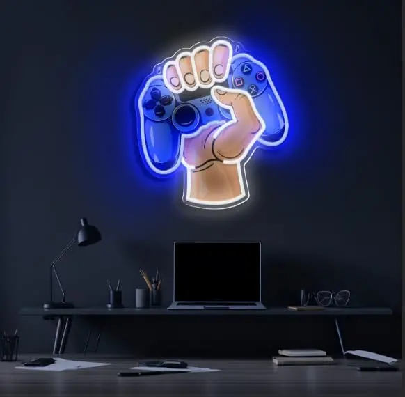 Gaming Neon Sign " Hand Joystick Logo " 1