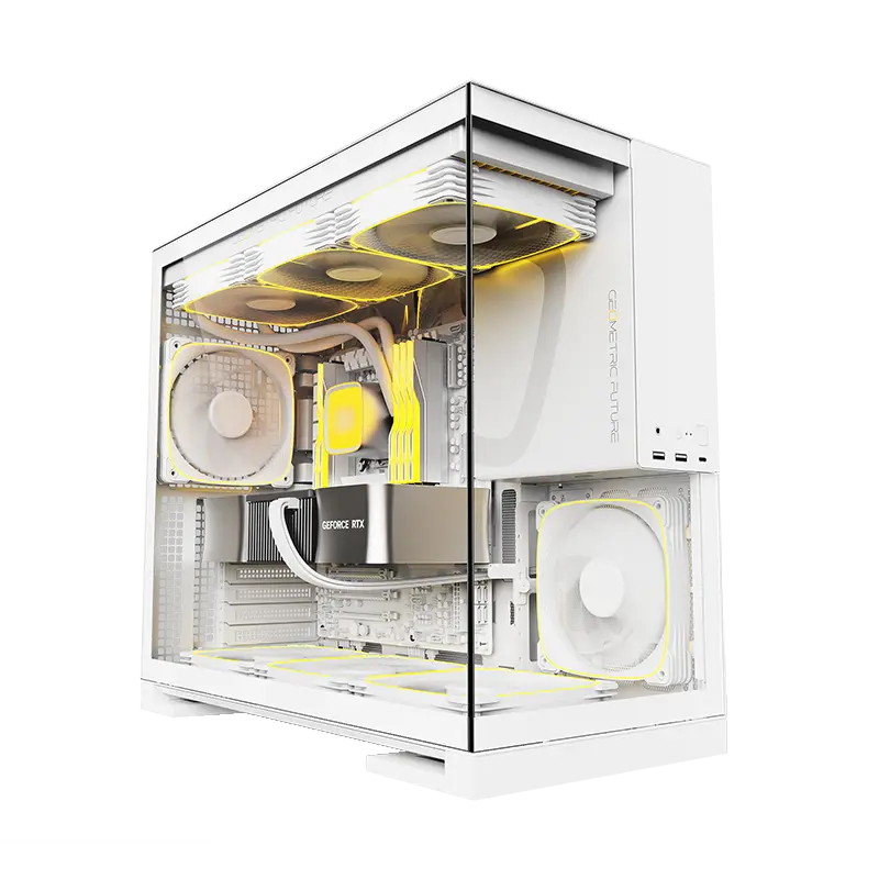 Geometric Future Model 5 Mid Tower Glass Case With 5 Fans, White 1