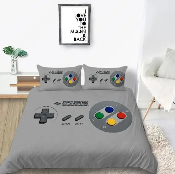 Gray Supernintendo Creative Fashionable Unique Design Bed & Pillow Sheet 1