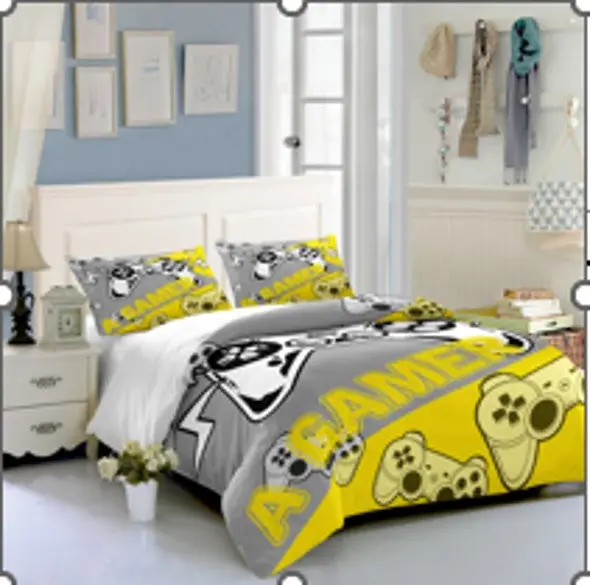 Gray & Yellow Ps1 Joystic Logos Creative Fashionable Unique Design Bed & Pillow Sheet 1