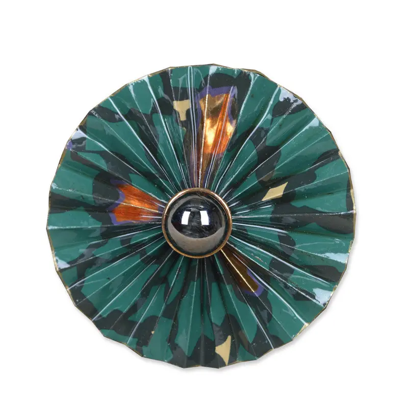 Green/Black/Copper Circular Fan Brooch 1