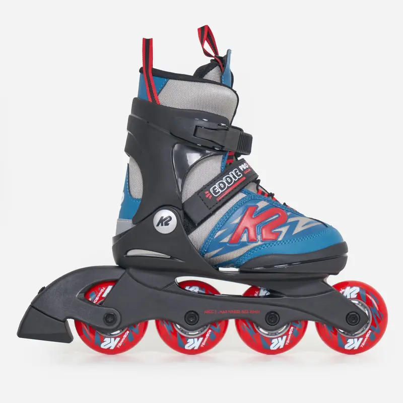 K2 Eddie Pro Adjustable Kids Inline Skates - Unisex (Grey/Blue) 1