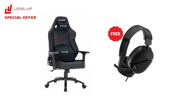 Level Up Offers: Gamax Ergonomic Adjustable Black Gaming Chair Black+ Free Turtle Beach Recon 70P Black 1