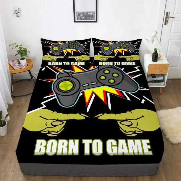Modern Home Bedclothes Unique Design Bedding Sheet With Pillowcase 3D Cartoon Game Pad Printed 1