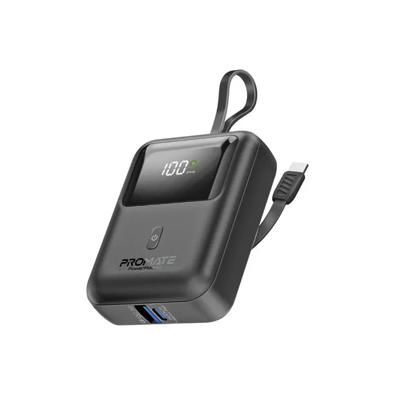 Promate 10000Mah Ultra Compact 35W Superspeed Power Bank With Built-In Usb-C Cable 1