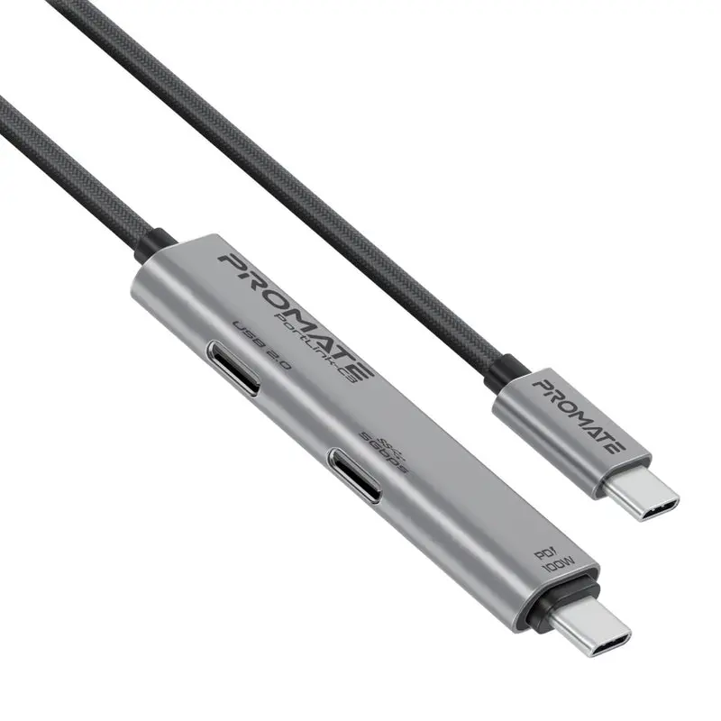 Promate 100W Power Delivery Dual Usb-C Port Data And Charge Cable, Black 1