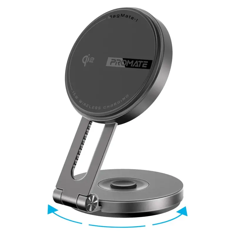 Promate 15W Qi2 Certified Extending Magnetic Wireless Smartphone Charging Mount  • 15W Qi2 Certified Wireless Charger - Black 1