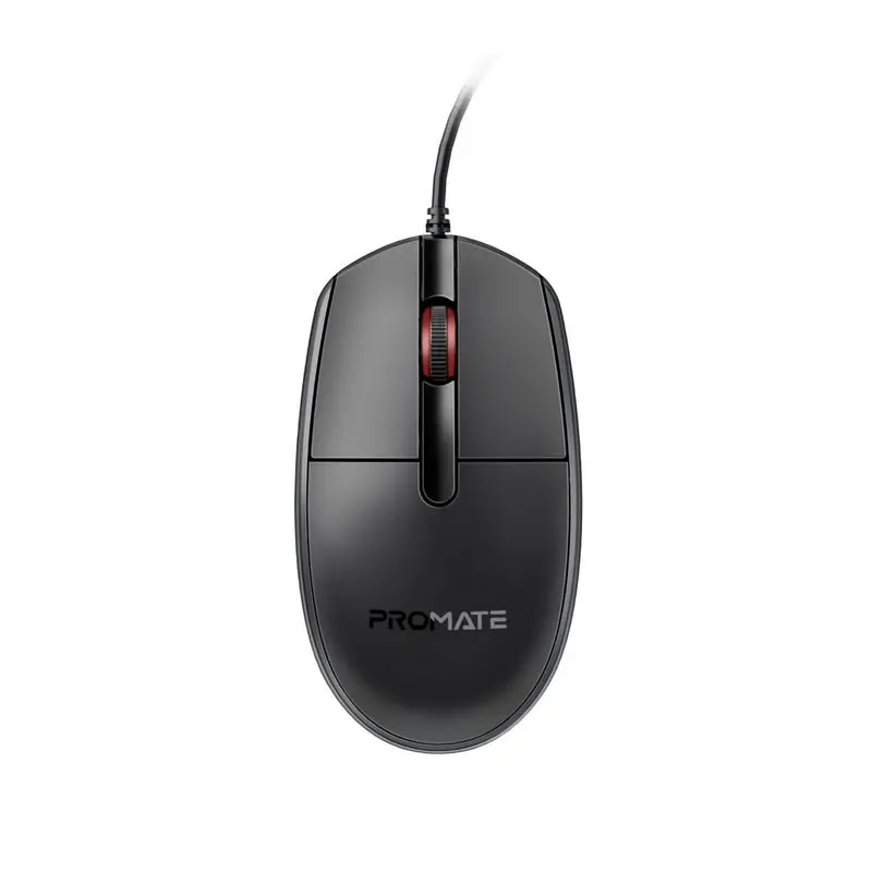 Promate 3 Button Wired Optical Mouse With 1200Dpi, Black 1