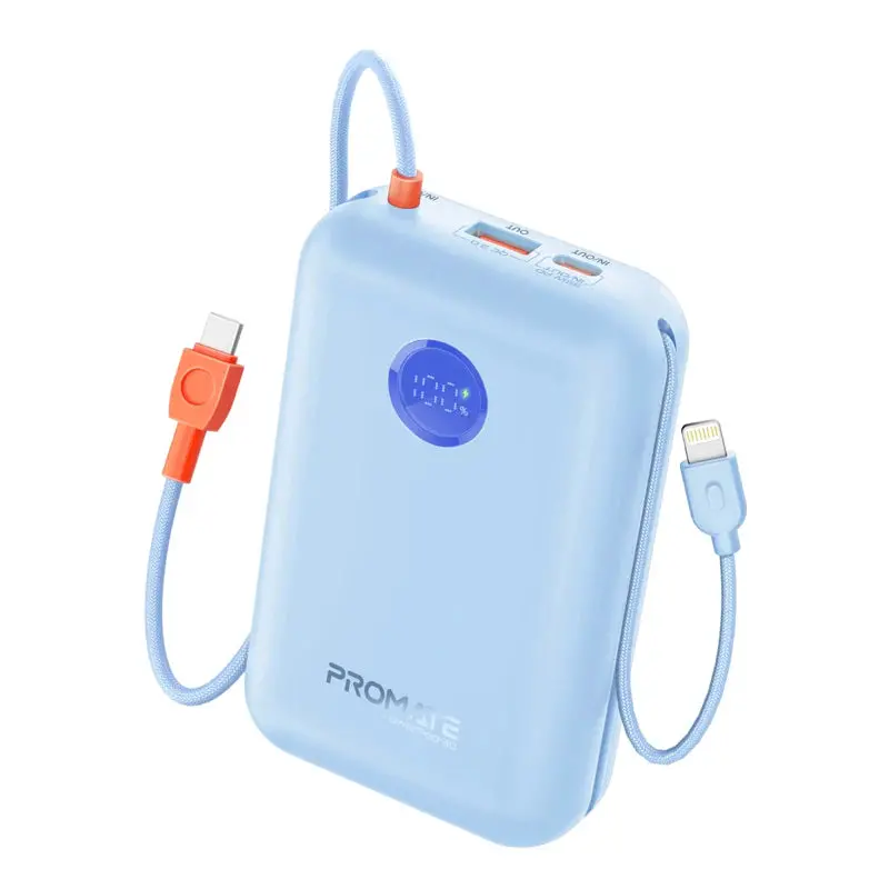Promate 30000Mah Ultra Compact 35W Superspeed™ Power Bank With Built-In Usb-C & Lightning Cable - Blue 1
