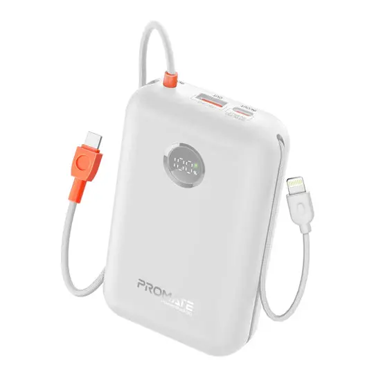 Promate 30000Mah Ultra Compact 35W Superspeed™ Power Bank With Built-In Usb-C & Lightning Cable - White 1