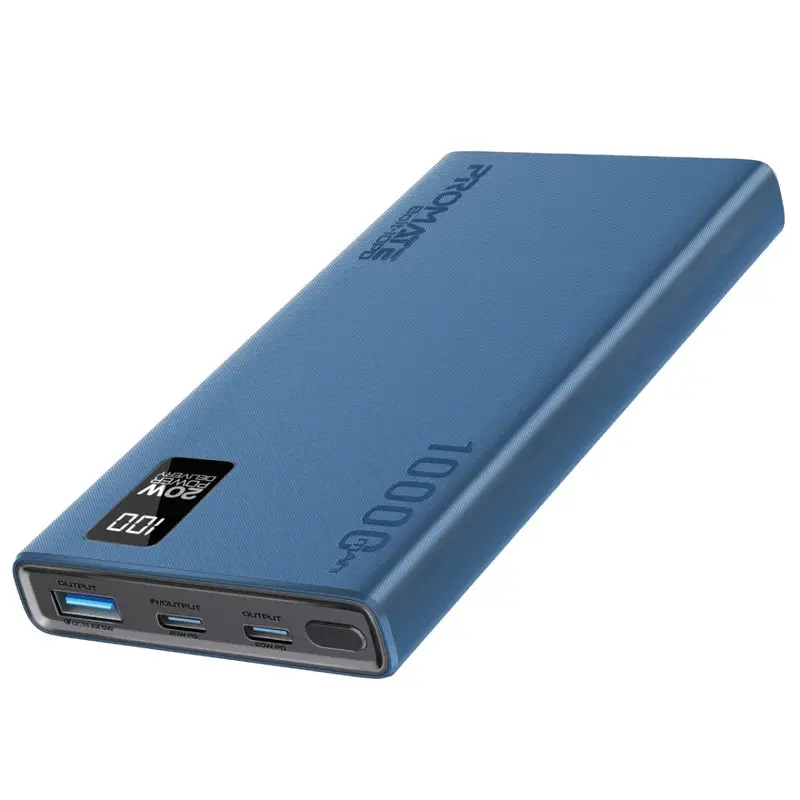 Promate Compact Smart Charging 1000Mah Power Bank With 20W Pd Dual Usb-C And 22.5W Usb-A Ports - Blue 1