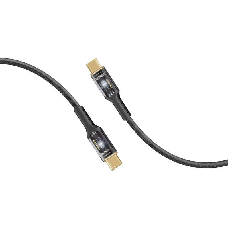 Promate Lucidline Cc120 100W Power Delivery Ultra-Fast Usb-C Cable With Transparent Shells 1.2 Meter 1